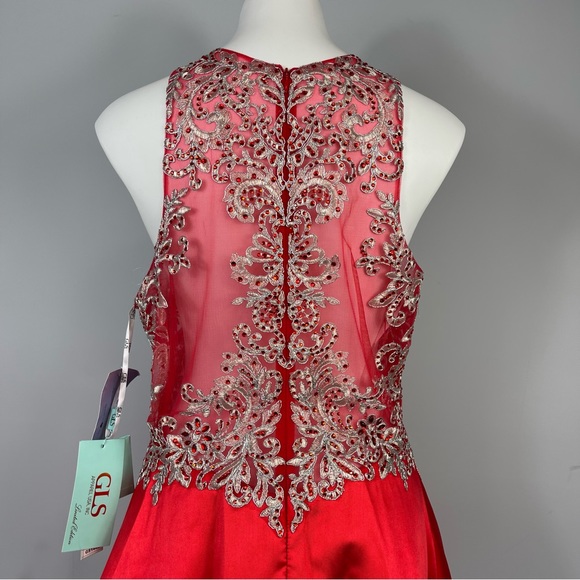 GLS Apparel Elizabeth A-Line Short Dress NWT Jewel Neck Sleeveless Satin Red XL - Picture 11 of 16